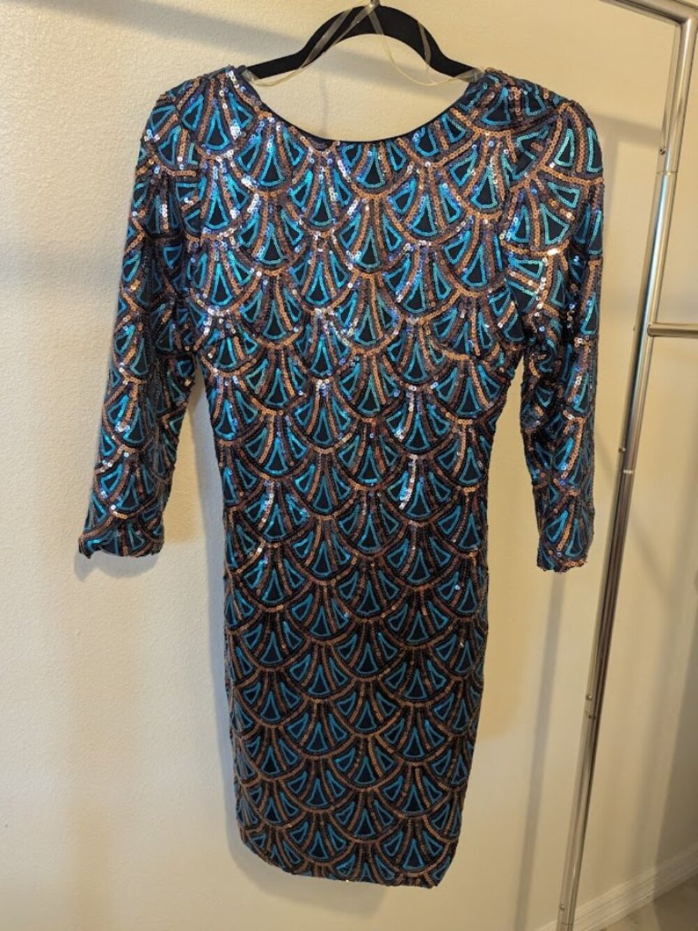 Dazzling Blue and Gold Sequin Mini Dress Size Medium